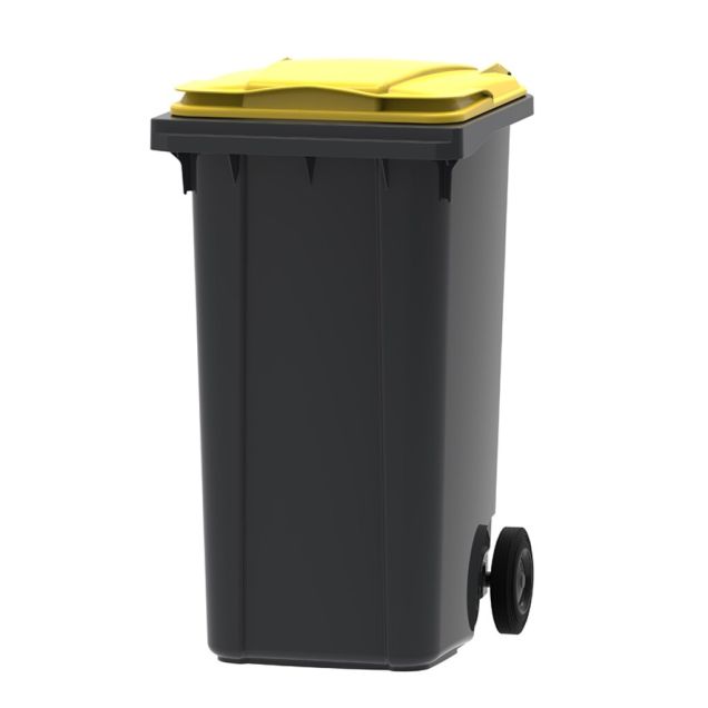 Abfallbehälter, mobiler Rollcontainer 240 Liter grau gelb
