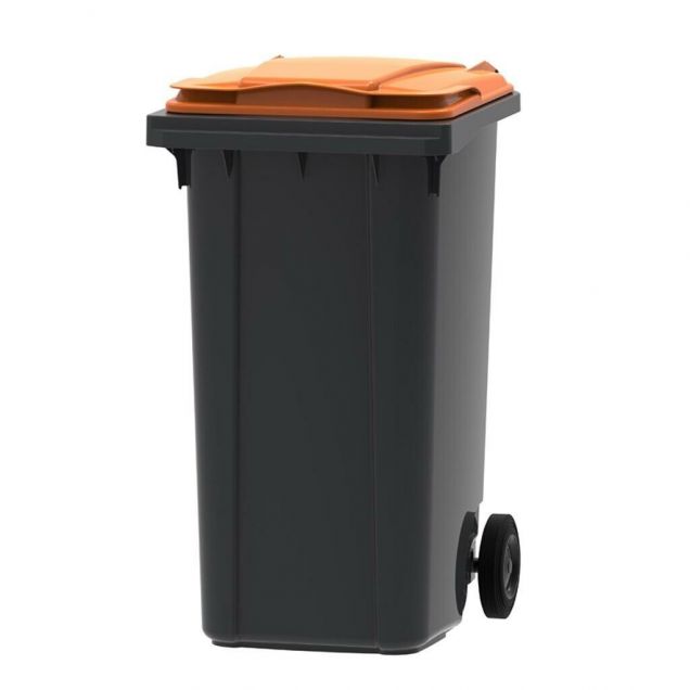 Abfallcontainer, mobiler Rollcontainer 240 Liter grau orange
