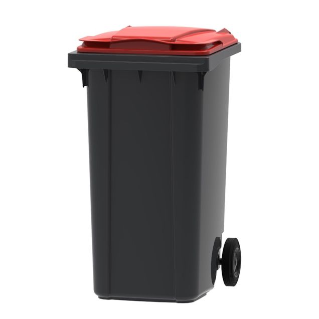 Abfallcontainer, mobiler Rollcontainer 240 Liter grau rot
