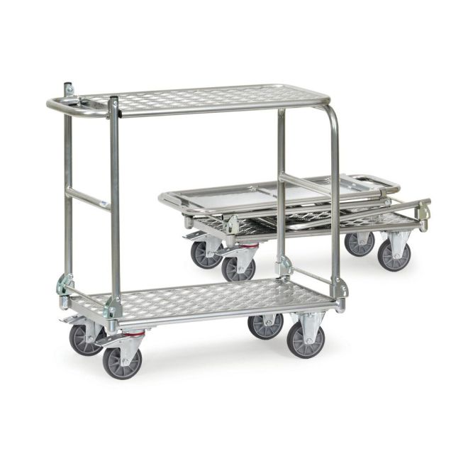 Klappbarer Aluminium-Tischwagen 200 kg mit 2 klappbaren Schiebegriffen und klappbarer Etage 900x600