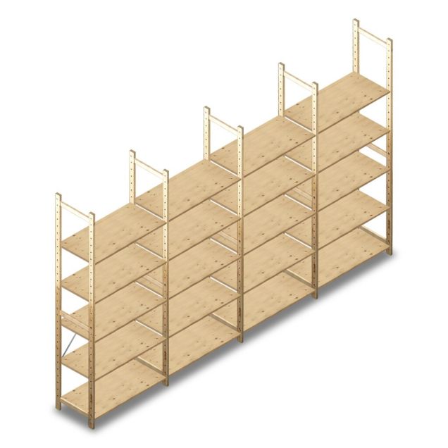 Vorteilsreihe Fachbodenregal aus Holz BT Combi 2380x4030x500 mm (HxBxT) 5 Ebenen