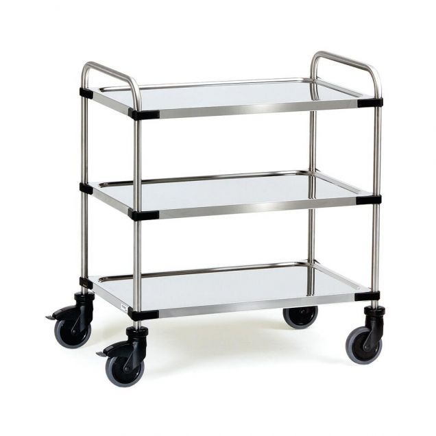 RVS Wagen 150 kg mit 3 Ebenen und Schiebegriff 630x400