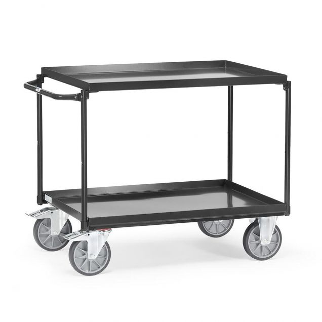 Stahltischwagen 400 kg mit 2 Stahl-Etagen und horizontalem Schiebegriff 1000x700 Anthrazit