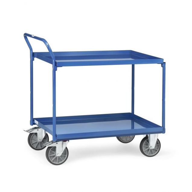 Stahl Tischwagen 400 kg mit 2 stählernen Etagen und aufstehendem Schiebegriff 1000x700