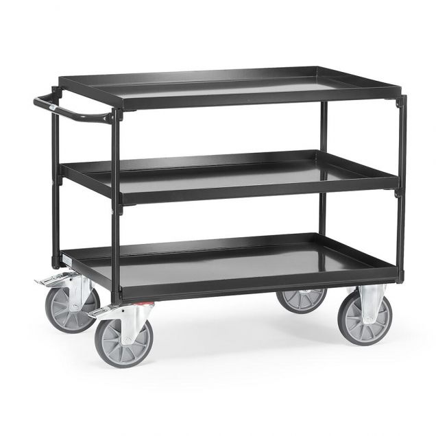 Stahltischwagen 400 kg mit 3 Stahletagen und horizontalem Schiebegriff 1000x700 anthrazit