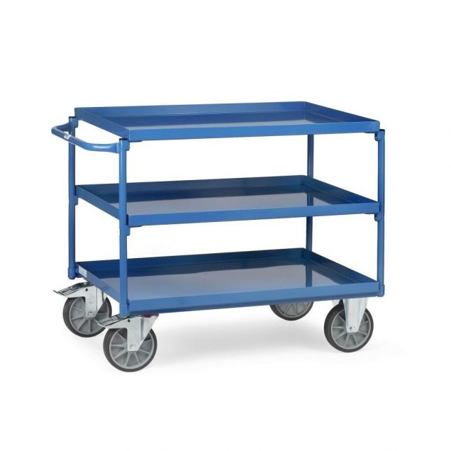 Stahl Tischwagen 400 kg mit 3 Stahl-Etagen und horizontalem Schiebegriff 850x500
