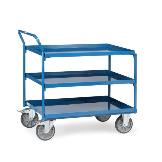 Stahl-Tischwagen 400 kg mit 3 Stahl-Etagen und aufrechtem Schiebegriff 1000x700
