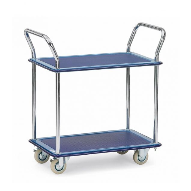 Tischwagen, Transportwagen 120 kg aus Stahl mit 2 Etagen und 2 Schiebegriffen 740x480