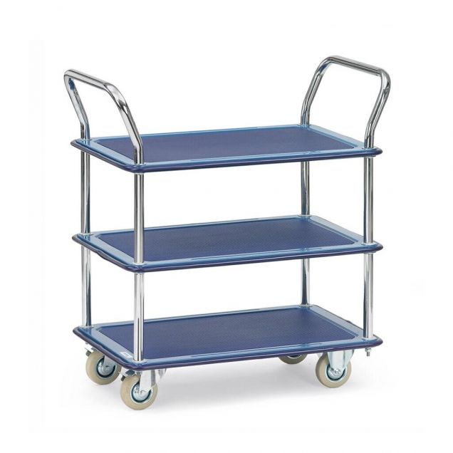 Tischwagen, Transportwagen 120 kg aus Stahl mit 3 Etagen und 2 Schiebegriffen 740x480
