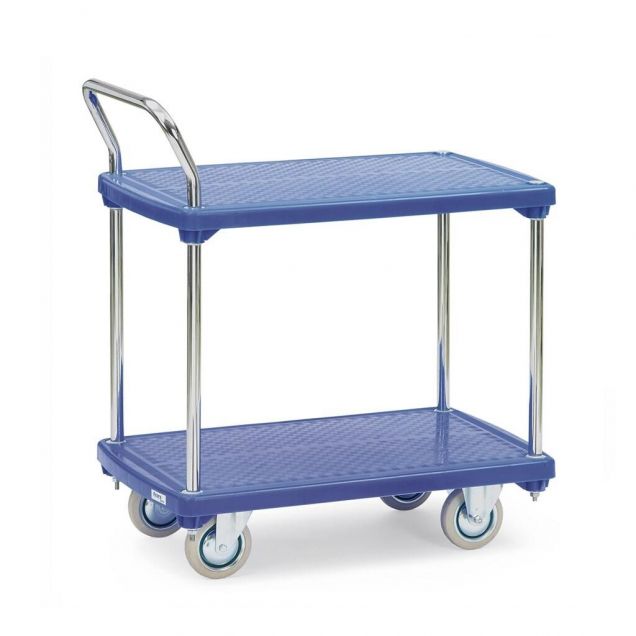 Tischwagen, Transportwagen 200 kg aus Kunststoff mit 2 Etagen und Schiebegriff 810x500