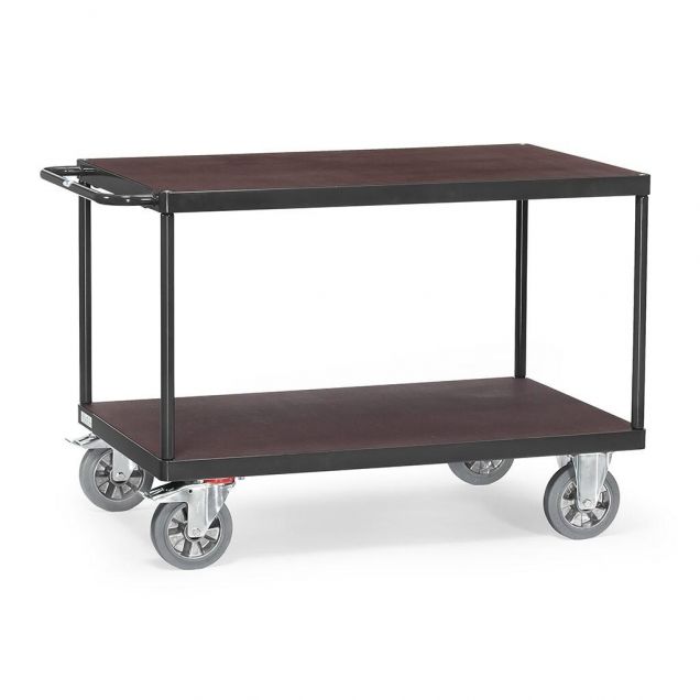 Tischwagen, Schwerlastwagen 1200 kg 1600x800 mit 2 Holzetagen anthrazit