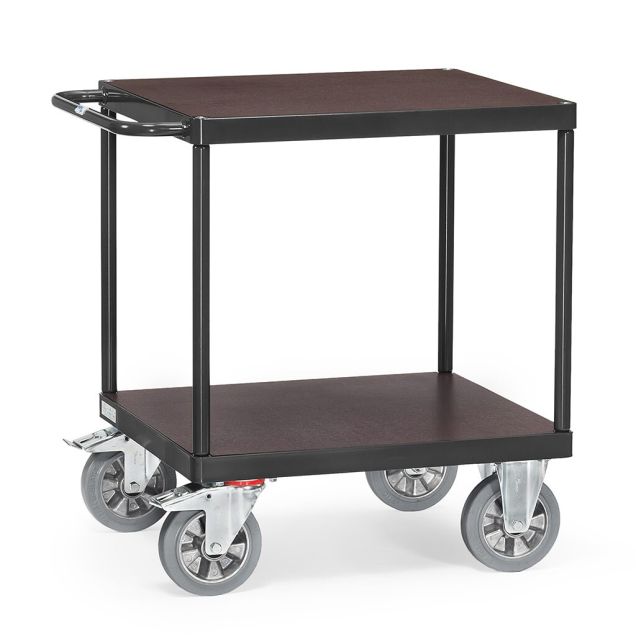 Tischwagen, Schwerlastwagen 1200 kg 700x700 mit 2 Holzetagen anthrazit