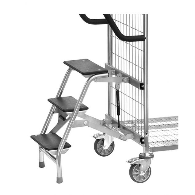Treppe für Kommissionierwagen aus geschweißtem Drahtgitter mit Ladeflächenbreite von 510 mm