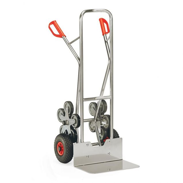Treppensackkarre Aluminium 200 kg 1300 mm mit 2 fünfarmigen Sternrädern, extra breite Schaufel