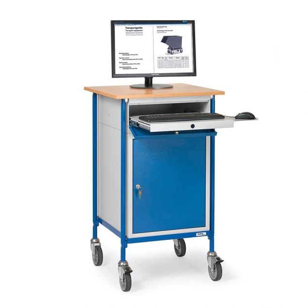 Rollbarer Schrank, Stehpult 150 kg 650x650 mit horizontaler Arbeitsplatte und abschließbarem Schrank