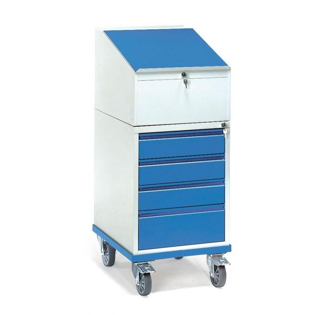 Fahrbarer Schreibtisch 150 kg mit 4 Schubladen und klappbarer Schreibplatte