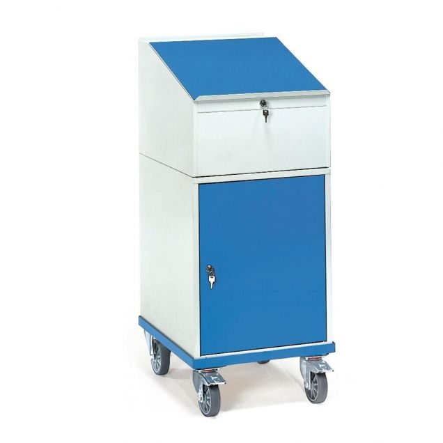 Mobiles Rednerpult 150 kg mit Schrank und klappbarer Schreibplatte