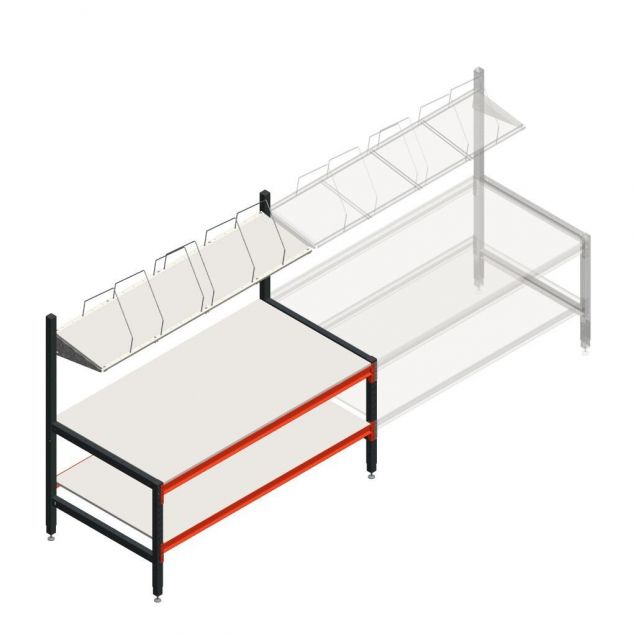Verstellbarer Verpackungstisch doppellagig mit Aufbau 1950x1000x1600-1750 mm (lxtxh) Anfangsregal