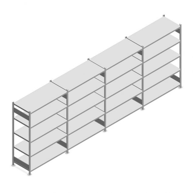 Vorteilsreihe teilweise gebrauchtes Heavy Duty Fachbodenregal 2000x5350x600 mm (hxbxt) 5 Ebenen 150 kg