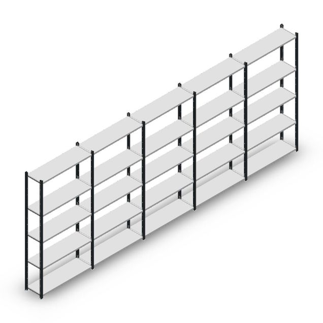 Vorteilsreihe Fachbodenregal Medium Duty 2000x5000x300 mm (HxBxT) 5 Ebenen anthrazit