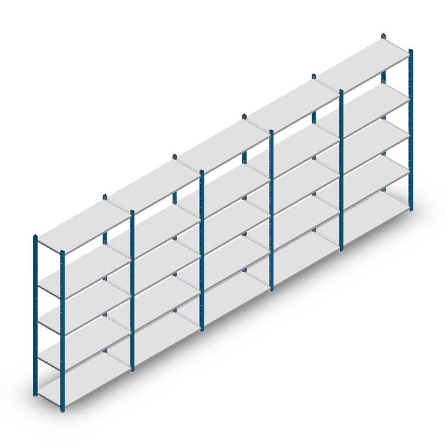 Vorteilsreihe Fachbodenregal Medium Duty 2000x5000x400 mm (HxBxT) 5 Ebenen blau