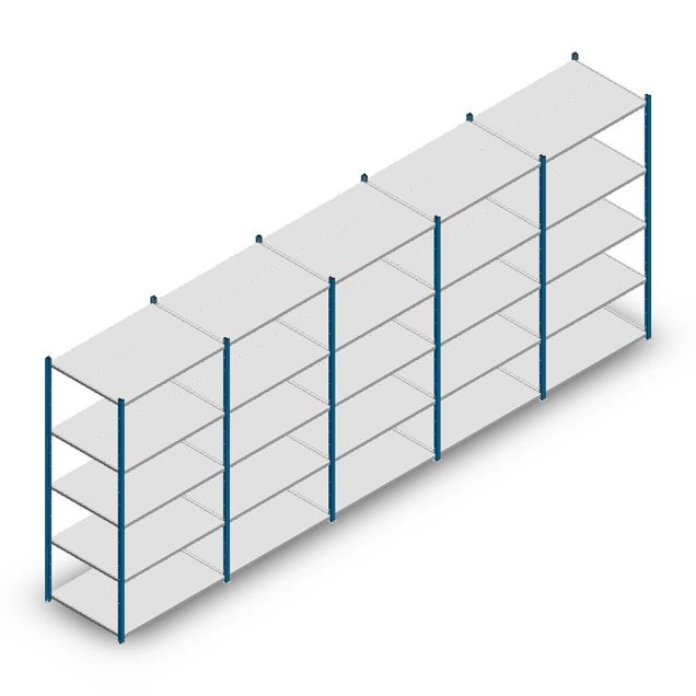 Vorteilsreihe Fachbodenregal Medium Duty 2000x5000x700 mm (HxBxT) 5 Ebenen blau