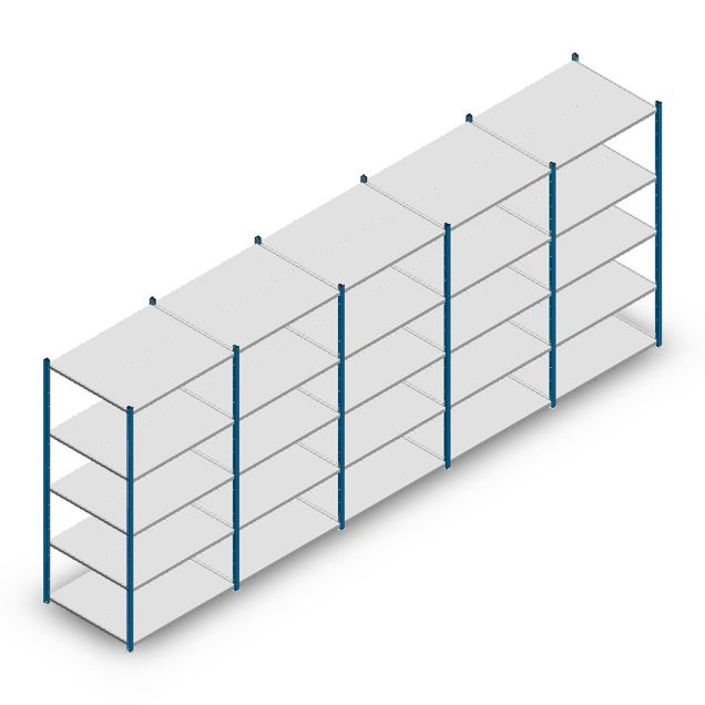 Vorteilsreihe Fachbodenregal Medium Duty 2000x5000x800 mm (HxBxT) 5 Ebenen blau