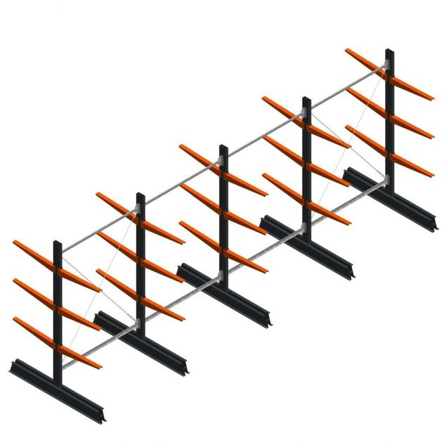 Vorteilsreihe leichte Kragarmregale doppelseitig 2000x5100x600 mm (hxbxt) 3 Ebenen