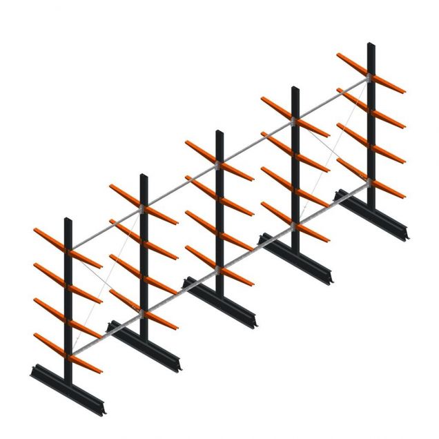 Vorteilsreihe leichte Kragarmregal doppelseitig 2500x5100x500 mm (hxbxt) 4 Ebenen