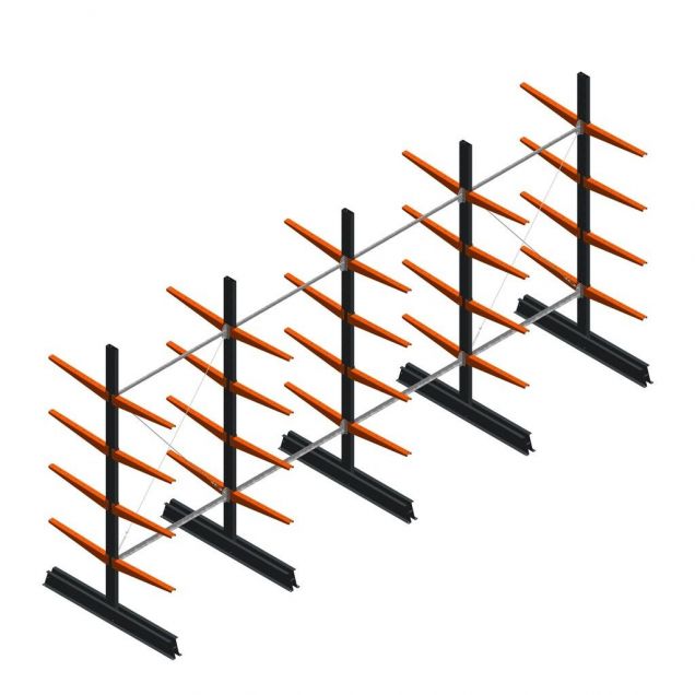 Vorteilsreihe leichte Kragarmregal doppelseitig 2500x5100x600 mm (hxbxt) 4 Ebenen