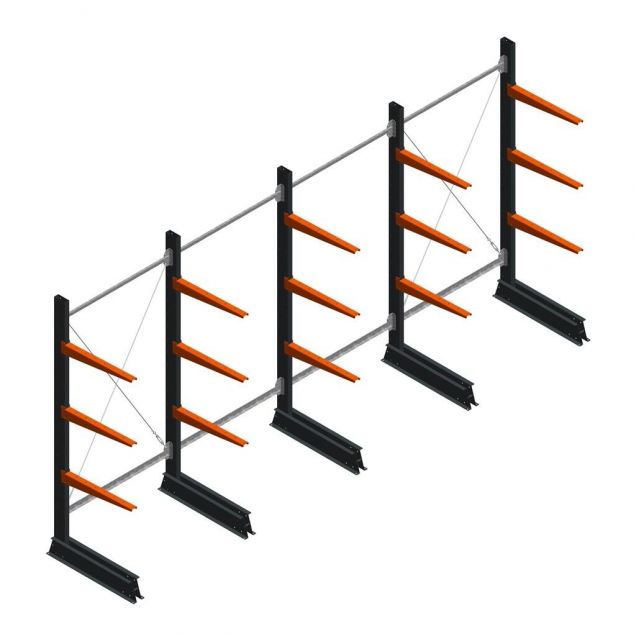 Vorteilsreihe leichte Kragarmregal einseitig 2000x4100x600 mm (hxbxt) 3 Ebenen