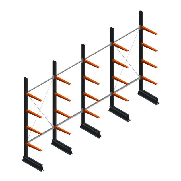 Vorteilsreihe leichte Kragarmregal einseitig 2500x4100x500 mm (hxbxt) 4 Ebenen