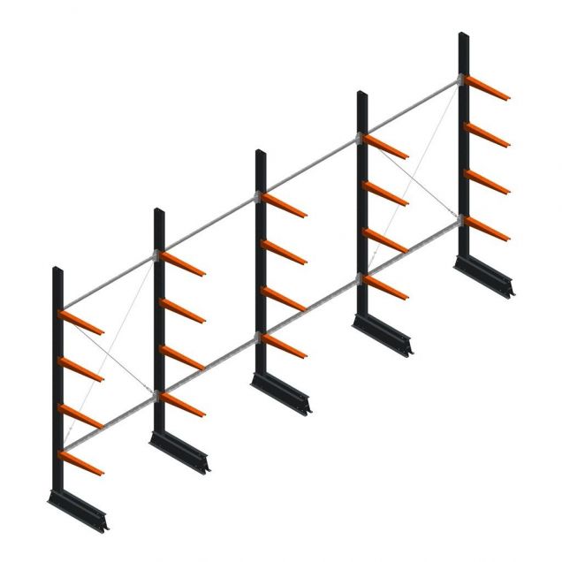 Vorteilsreihe leichte Kragarmregal einseitig 2500x5100x500 mm (hxbxt) 4 Ebenen