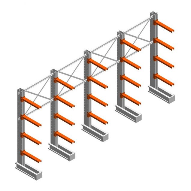 Vorteilsreihe medium Kragarmregal IT einseitig 2455x4800x600 mm (hxbxt) 4 Ebenen