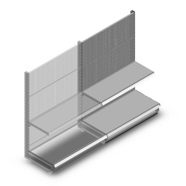 Wandregal mit Perforation Tego 1400x1000x470 mm (hxbxt) 2 Ebenen RAL9006 Anbauregal