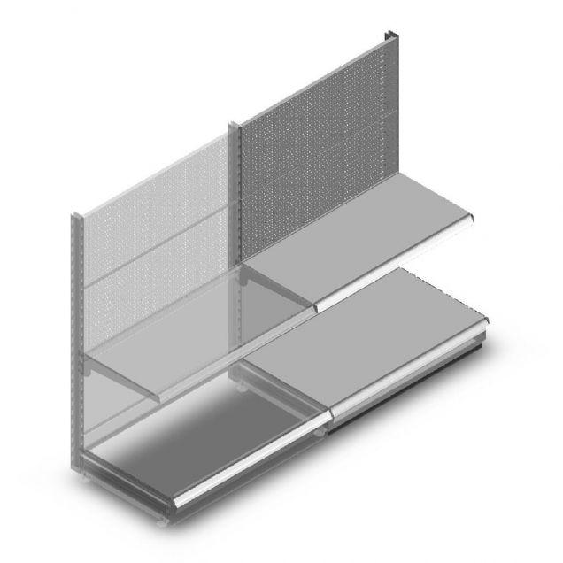 Wandregal mit Perforation Tego 1400x1000x570 mm (hxbxt) 2 Ebenen RAL9006 Anbauregal