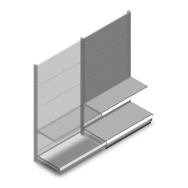 Wandregal mit Perforation Tego 1800x1000x470 mm (hxbxt) 2 Ebenen RAL9006 Anbauregal