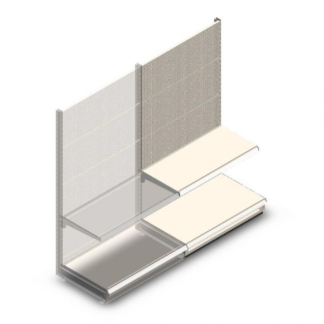 Wandregal mit Perforation Tego 1800x1000x570 mm (hxbxt) 2 Ebenen RAL9001 Anbauregal