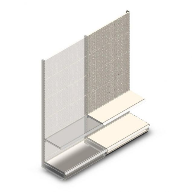 Wandregal mit Perforation Tego 2200x1000x470 mm (hxbxt) 2 Ebenen RAL9001 Anbauregal