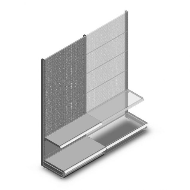 Wandregal mit Perforation Tego 2200x1000x470 mm (hxbxt) 2 Ebenen RAL9006 Anfangsregal