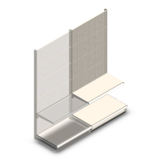 Wandregal mit Perforation Tego 2200x1000x570 mm (hxbxt) 2 Ebenen RAL9001 Anbauregal