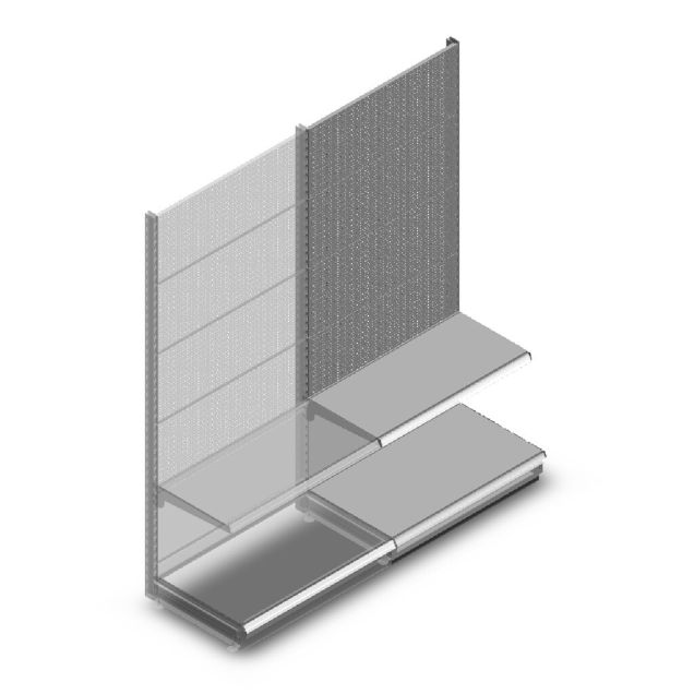 Wandregal mit Perforation Tego 2200x1000x570 mm (hxbxt) 2 Ebenen RAL9006 Anbauregal