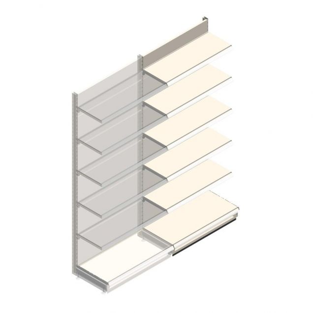Wandleistenregal Tego 2400x1000x470 mm (hxbxt) 6 Ebenen RAL9001 Anbauregal