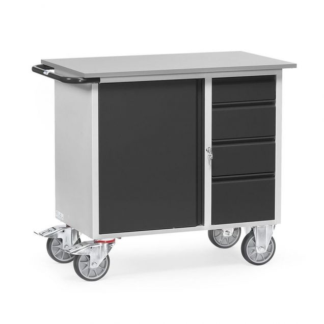 Werkstattwagen aus Stahlblech 400 kg mit 1 Schrank und 4 Schubladen 985x590 anthrazit