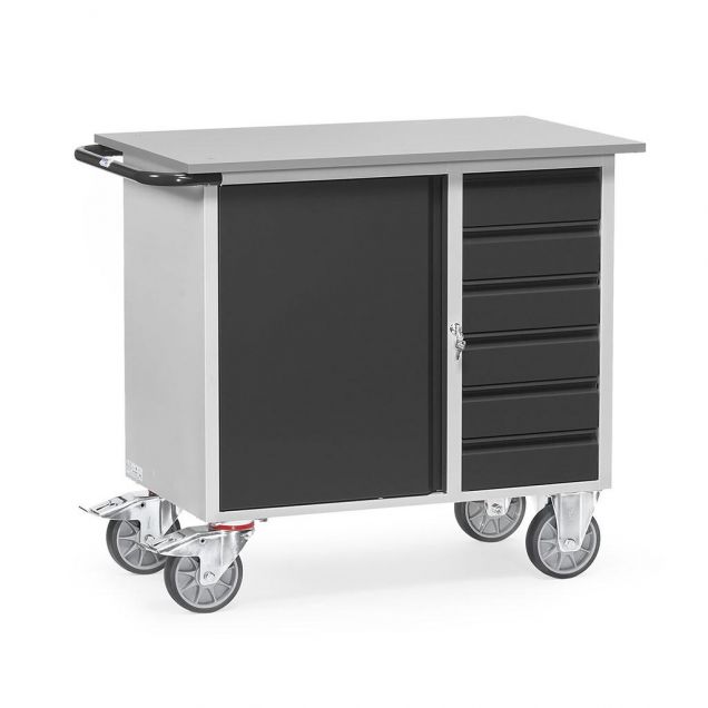 Werkstattwagen aus Stahlblech 400 kg mit 1 Schrank und 6 Schubladen 985x590 anthrazit