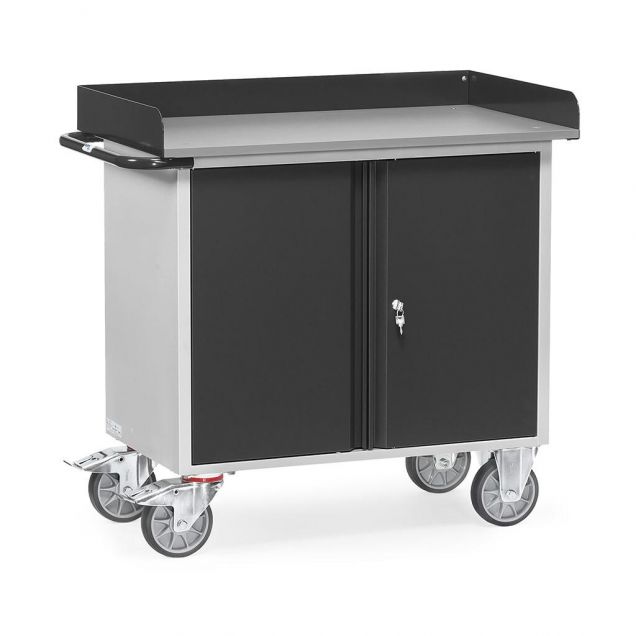 Werkstattwagen aus Stahlblech 400 kg mit Doppeltüren und umlaufendem Rand 985x590 mm (lxb) anthrazit