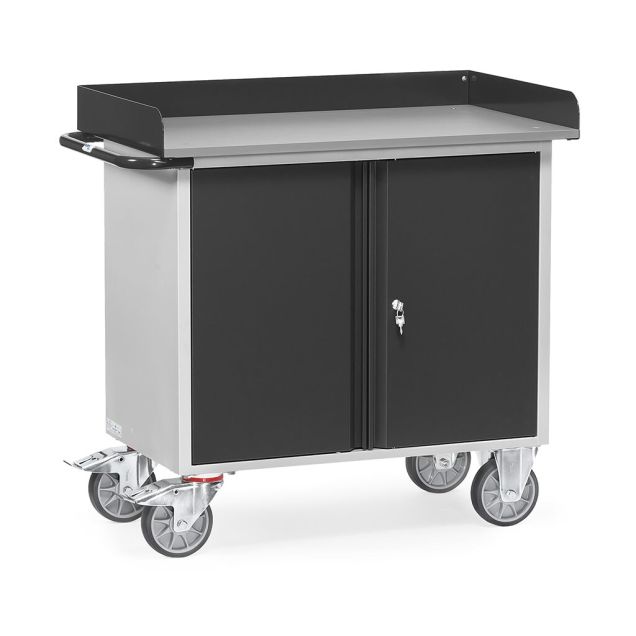 Werkstattwagen aus Stahlblech 400 kg mit Doppeltüren und umlaufendem Rand 985x590 mm (lxb) anthrazit