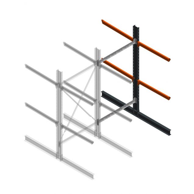 Schweres Kragarmregal doppelseitig 3000x1500x1200mm (hxbxt) 2 Ebenen Anbauregal