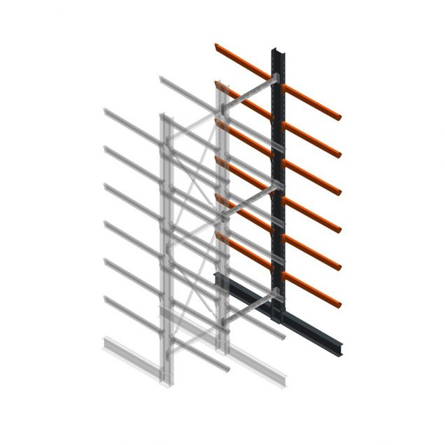 Schwerlast-Kragarmregal doppelseitig 5000x1200x1200mm (hxbxt) 6 Ebenen Anbauregal