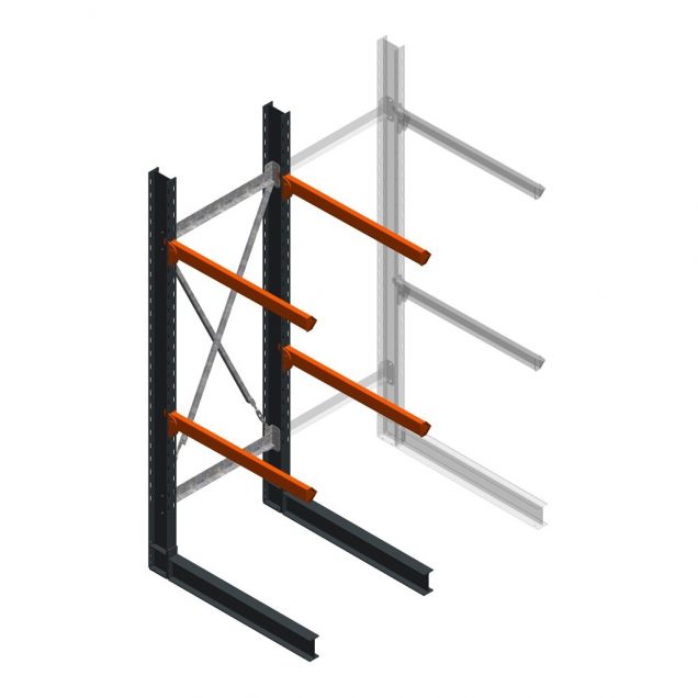 Schwere Kragarmregal einseitig 3000x1000x1000mm (hxbxt) 2 Ebenen Anfangsregal